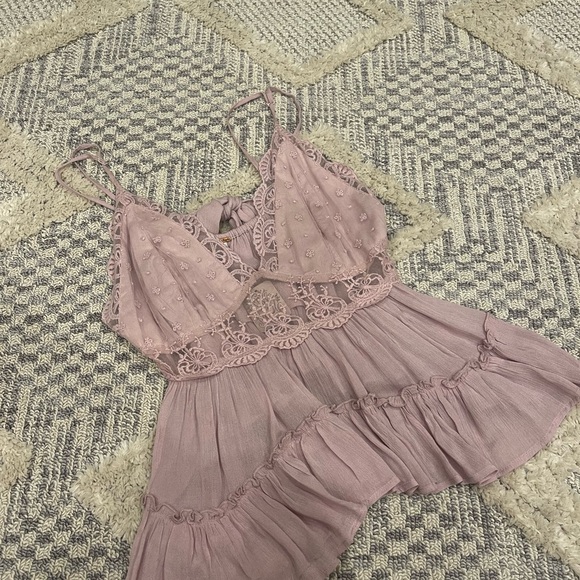 Free People Pillow Talk Lace Ruffle Flowy Lilac Rose Tank Blouse Large NWT - Picture 4 of 10